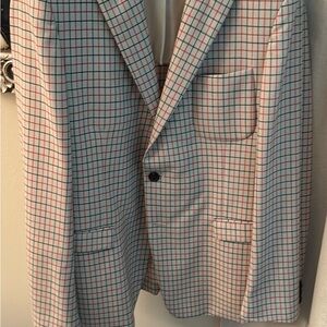 Prada Red and Blue Sport Coat with Modern Check Design